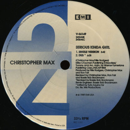 Christopher Max ‎– Serious Kinda Girl    12" - Imagen 2