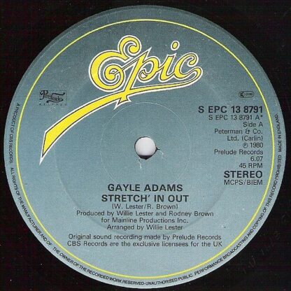 Gayle Adams ‎– Stretch' In Out b/w Plain Out Of Luck     12" - Imagen 2