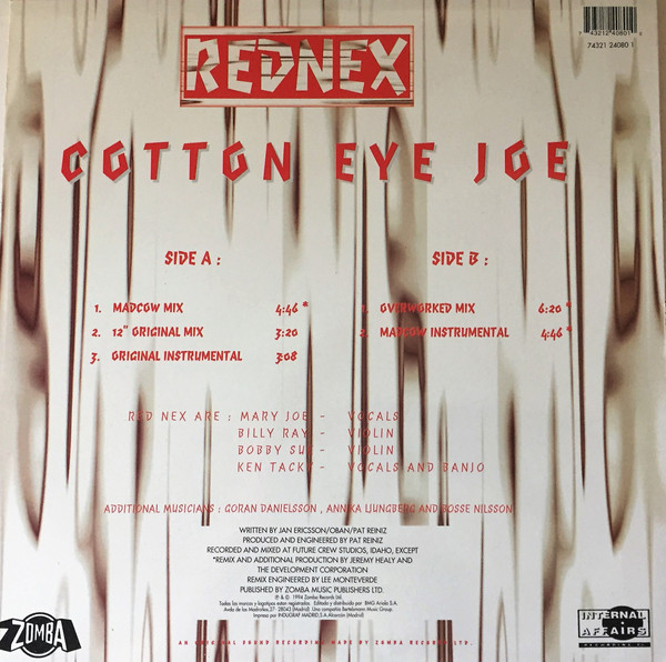 Rednex – Cotton Eye Joe Vinilo, 12", 45 RPM ( epoca ) - Imagen 2