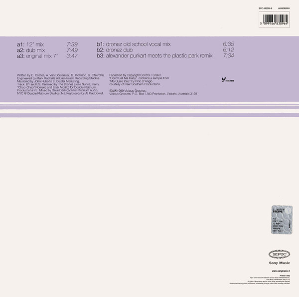 Madison Avenue – Don't Call Me Baby Vinilo, 12", 33 ⅓ RPM, Stereo ( epoca ) - Imagen 2