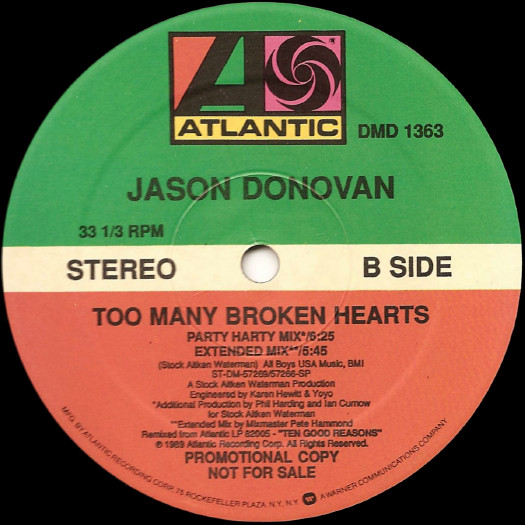 Jason Donovan – Too Many Broken Hearts Vinilo, 12", Promo, 33 ⅓ RPM ( epoca ) - Imagen 2